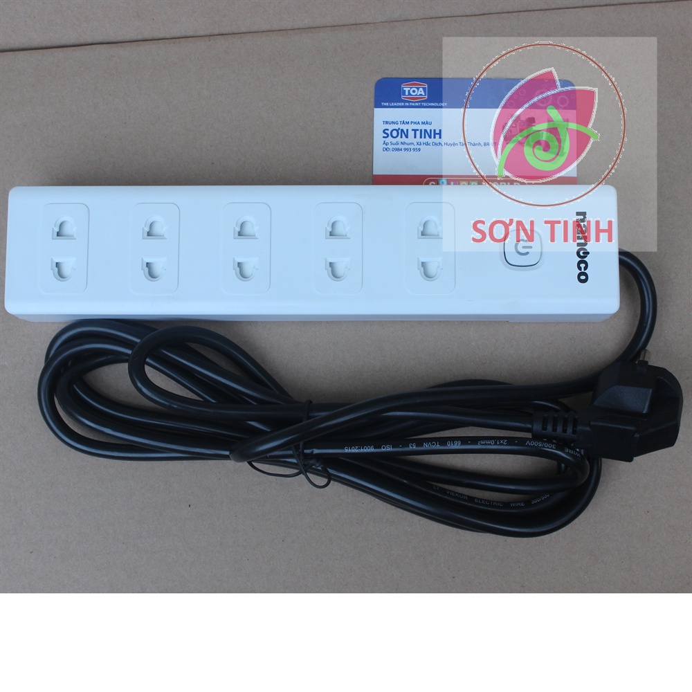 Ổ cắm có dây nối dài, 5 ổ cắm 2 chấu và 1 công tắc Nanoco NES5215-3