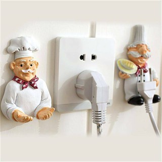 Giá đỡ phích cắm dán tường hình đầu bếp kiểu hoạt hình sáng tạo