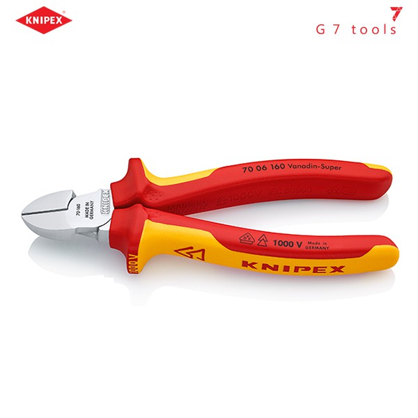 Kìm Knipex Mũi Thon Diagonal Lưỡi Cắt 62 HRC, cách điện 1000Volt - 70 06 140 / 70 06 160 / 70 06 180     _G7tools_