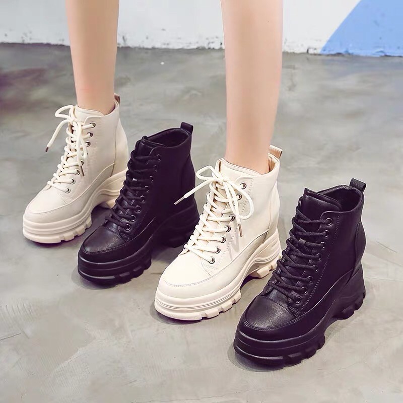 Giày thể thao da độn đế 9cm hàng L1  sẵn be 38