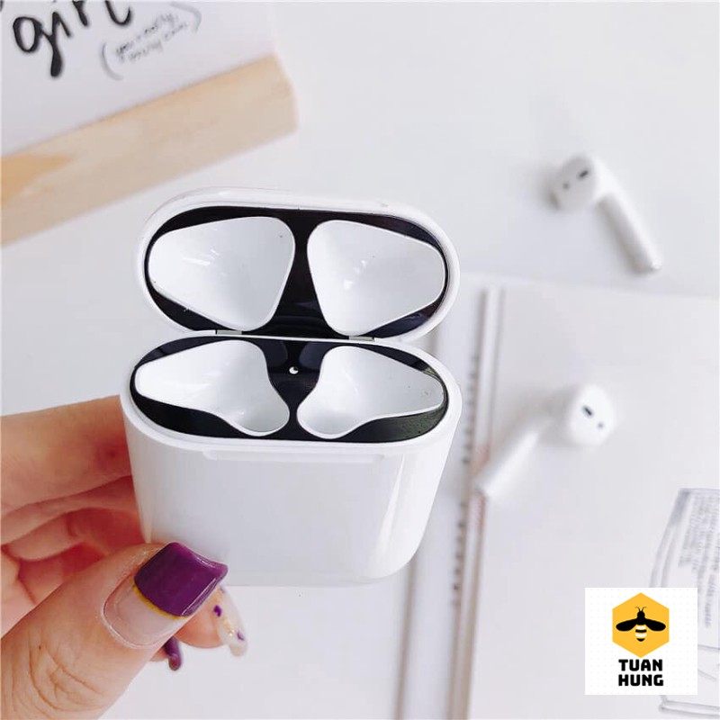 ☘️Combo 2 Nút Bọc Tai Cao Su Và Miếng Dán kim Loại Chống Bụi Bảo Vệ Tai Nghe Airpods 1&2