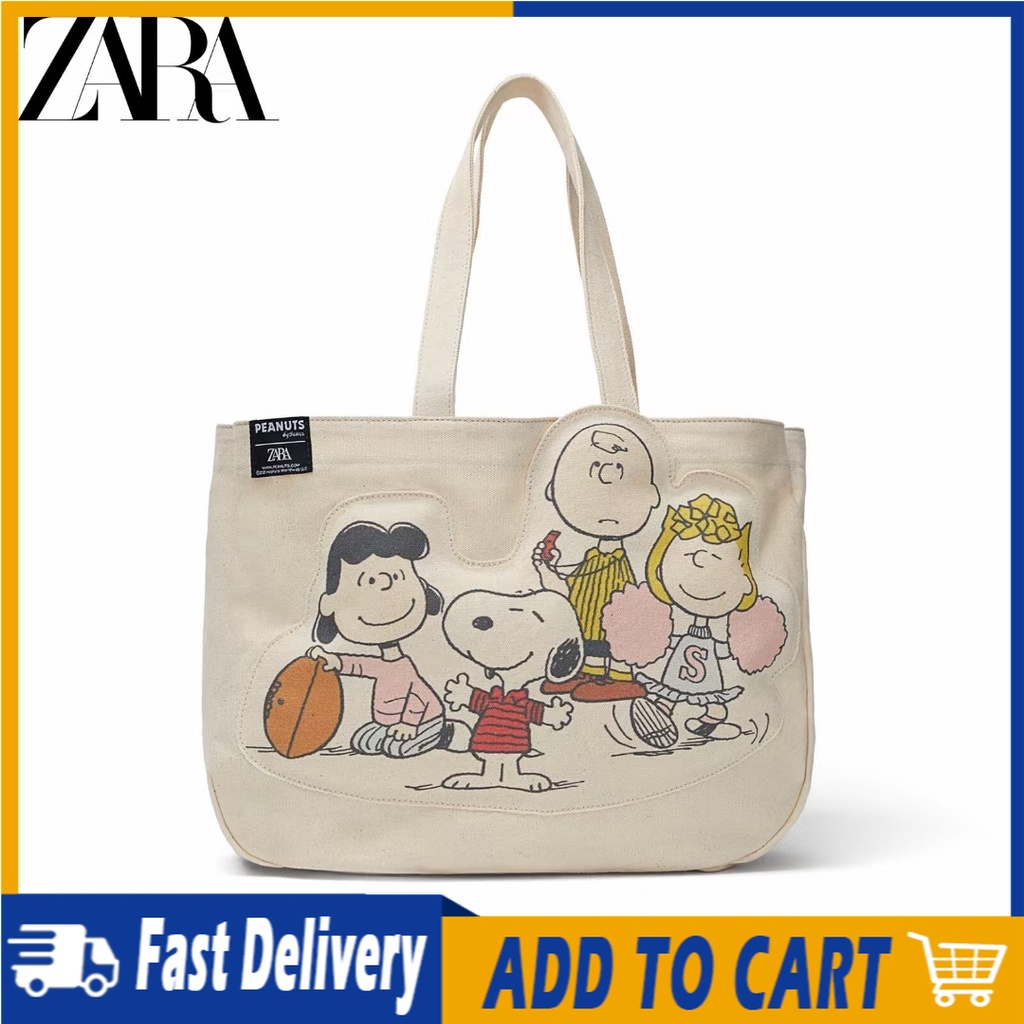 Túi Xách Zara Túi Tote Canvas Túi đeo Vai Snoopy Túi Vuông Nhỏ Phong Cách Hàn Quốc