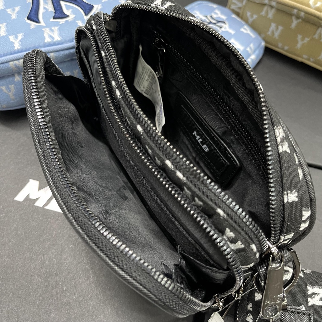 ✅ [ FELIX CHUẨN 1:1] Túi đeo chéo Mini MLB Monogram Jacquard Crossbody Bag New York Yankees - Beige [3ACRS022N 50BGD]