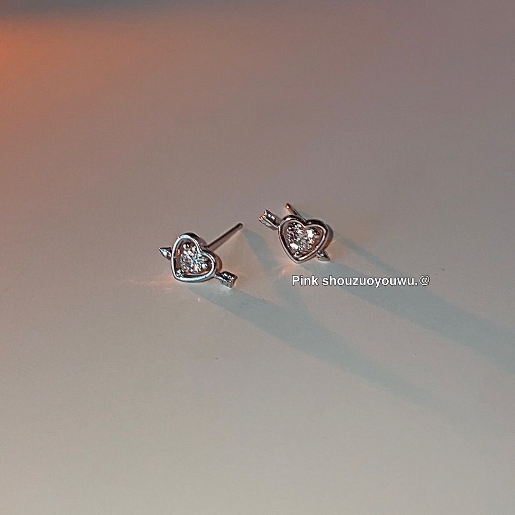 Bông Tai Hình Trái Tim Đính Đá Zircon mini Đơn Giản Thời Trang Harajuku