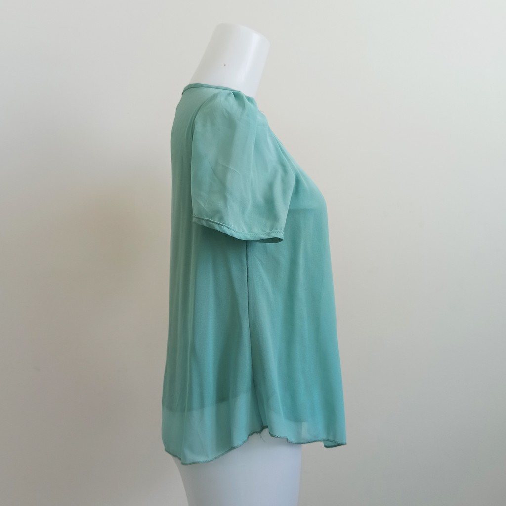 Thanh lý áo kiểu form rộng vải voan 2 lớp màu xanh ngọc