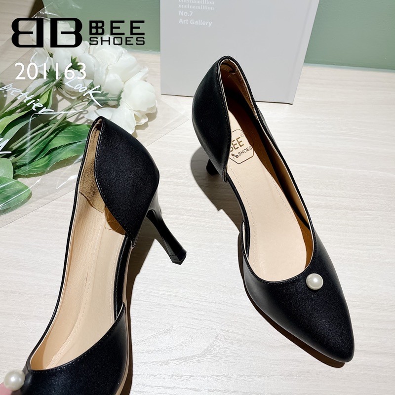 BEESHOES - GIÀY CAO GÓT NỮ MŨI NHỌN NGỌC - GIÀY CAO GÓT NỮ MŨI NHỌN GÓT NHỌN CAO 7 PHÂN SẴN MÀU ĐEN - BE - TRẮNG 201163