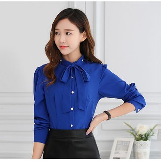 Áo sơ mi công sở cột nơ phối nút tat076a