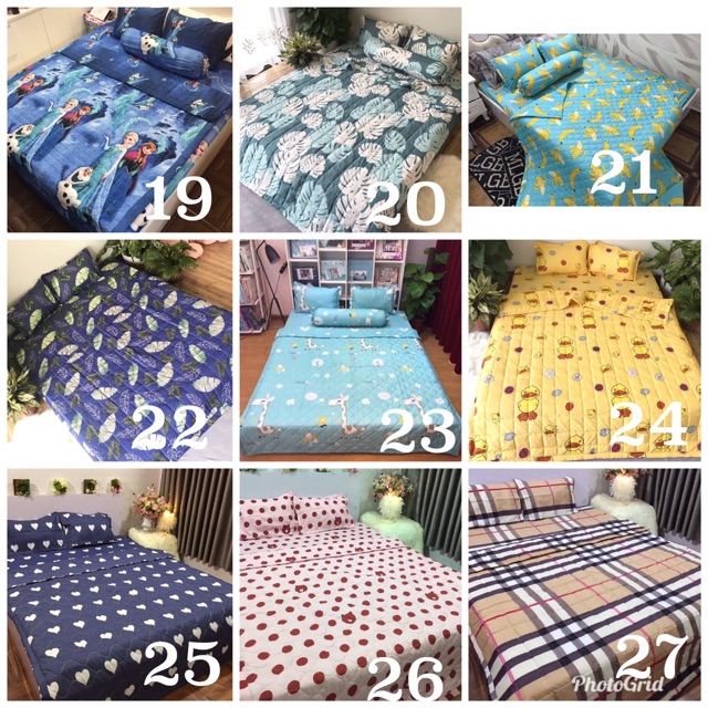 Bộ Ga Gối Chăn Hè Chần Bông Poly Cottong ( Tặng kèm vỏ gối ôm) | BigBuy360 - bigbuy360.vn