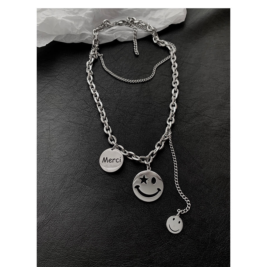 Dây Chuyền Nhiều Lớp Thiết Kế Mặt Cười Phong Cách Hip Hop Thời Trang 22238