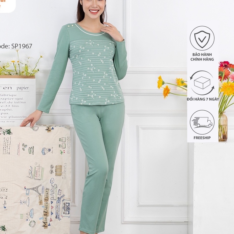 Bộ đồ mặc nhà nữ cotton SUNFLY áo tay dài, quần dài SP1967