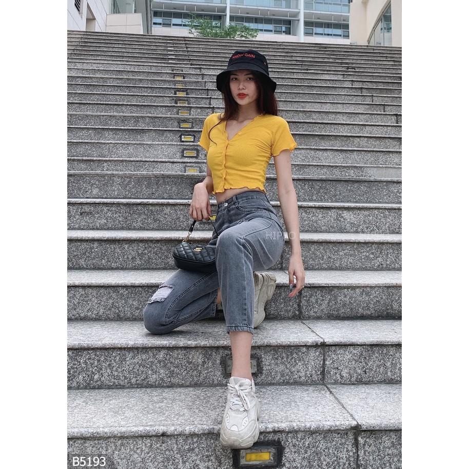 Quần jean baggy LOREN rách xám B5193