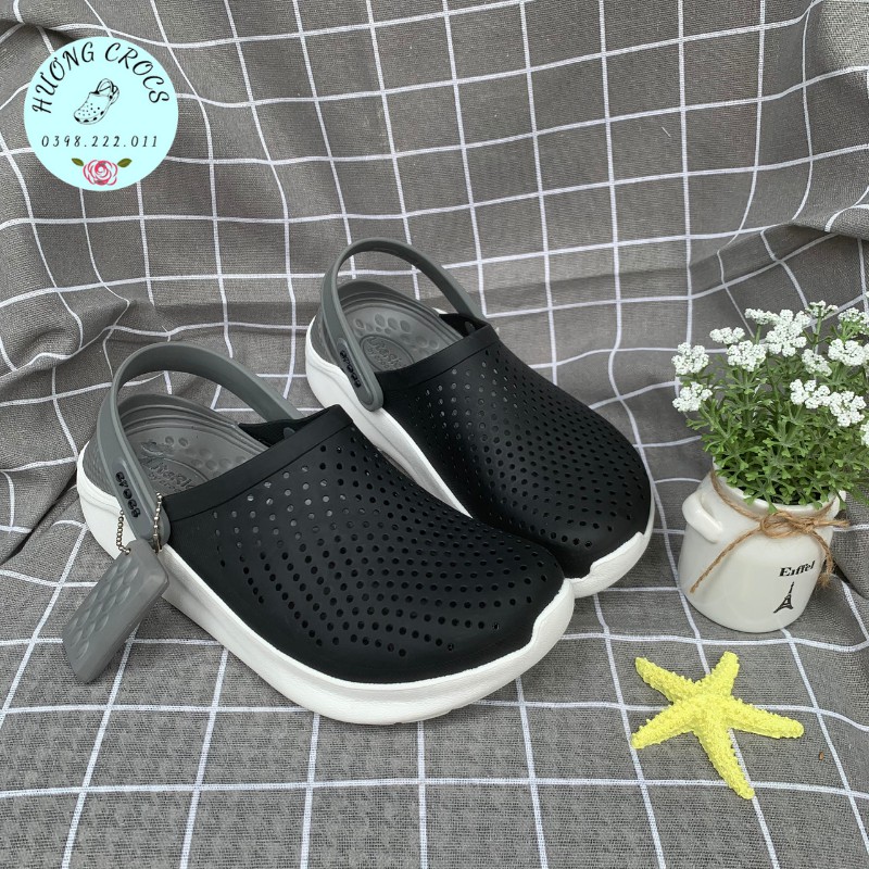 Sục Cross Literide, dép sục nhựa đi mưa màu đen trắng cực êm mềm nhẹ cho nam nữ