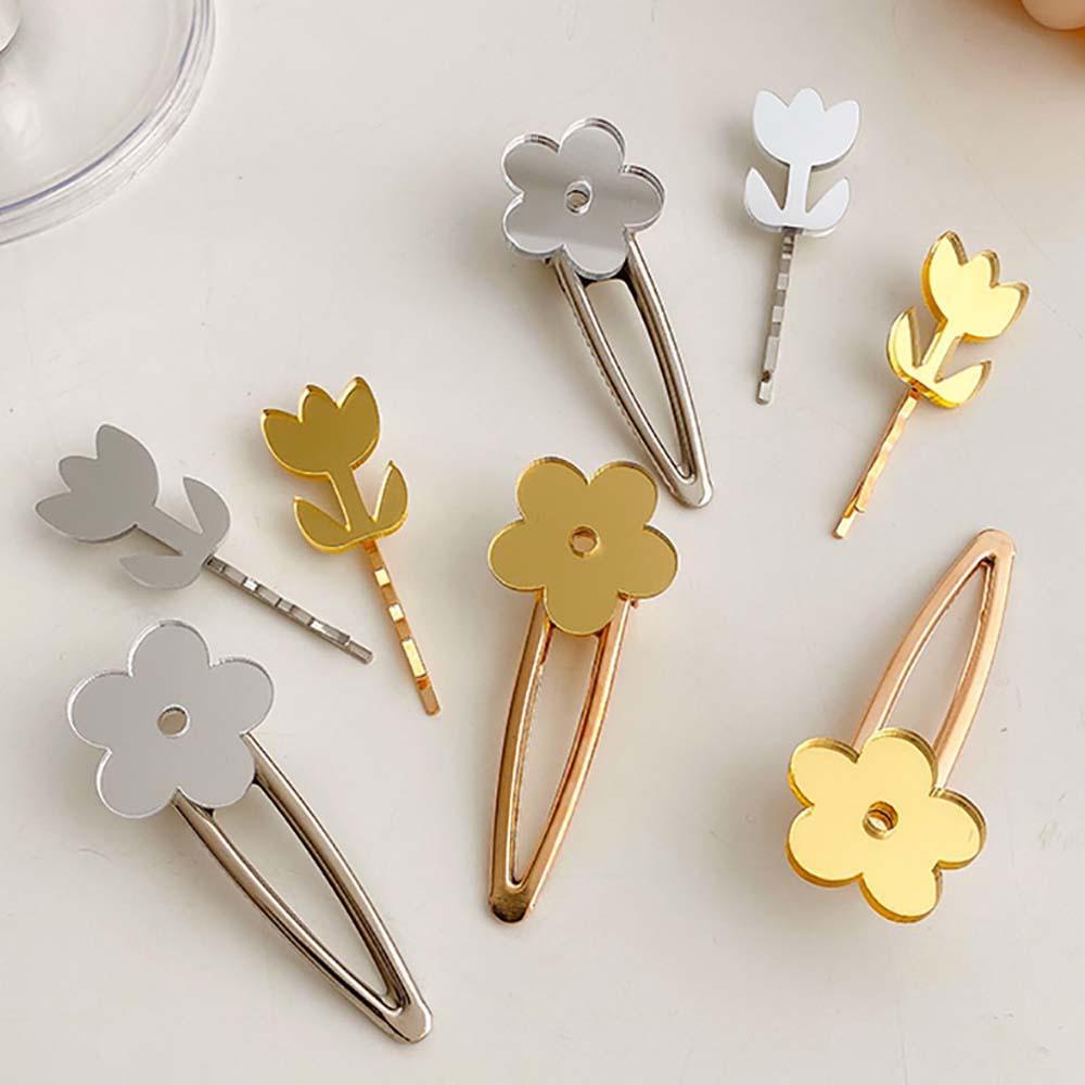 AROMA Kẹp Tóc Kim Loại Hình Hoa Tráng Gương Đơn Giản Ngọt Ngào Phong Cách Hàn