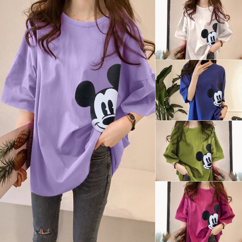 Áo thun tay ngắn cổ tròn in hình Mickey thời trang mùa hè cho nữ