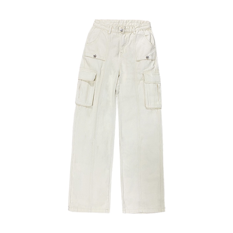 QADCOL  Quần Yếm denim Hồng Lưng Cao Ống Rộng Thời Trang Mùa Hè Hàn Quốc Mới Cho Nữ