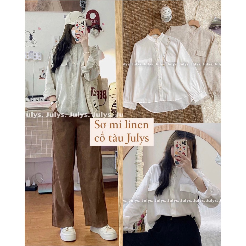 Sơ mi linen cổ tàu (ảnh THẬT shop chụp kèm video)
