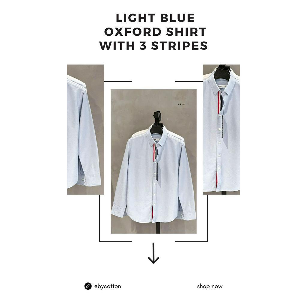 Áo Sơ Mi Nam Dài Tay Trơn BY COTTON Light Blue Oxford Shirt With 3 Stripes