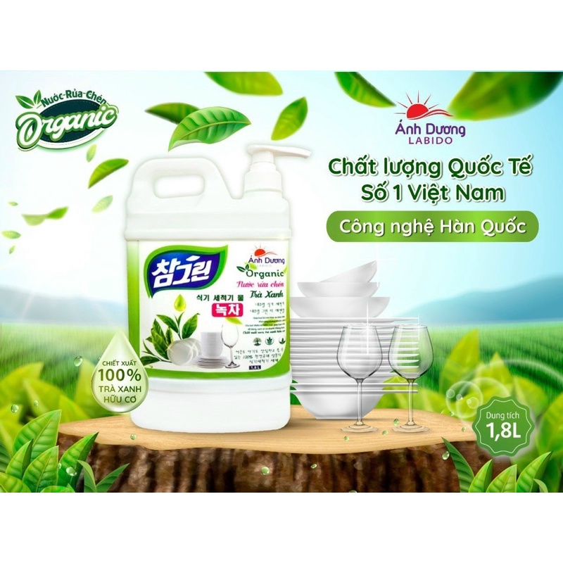 Nước Rửa Chén Bát Hữu Cơ ORGANIC Công Nghệ Hàn Quốc Hàng Chuẩn Ánh Dương Rửa Sạch Mọi Vết Bẩn Cứng Đầu Dung Tích 1,8l
