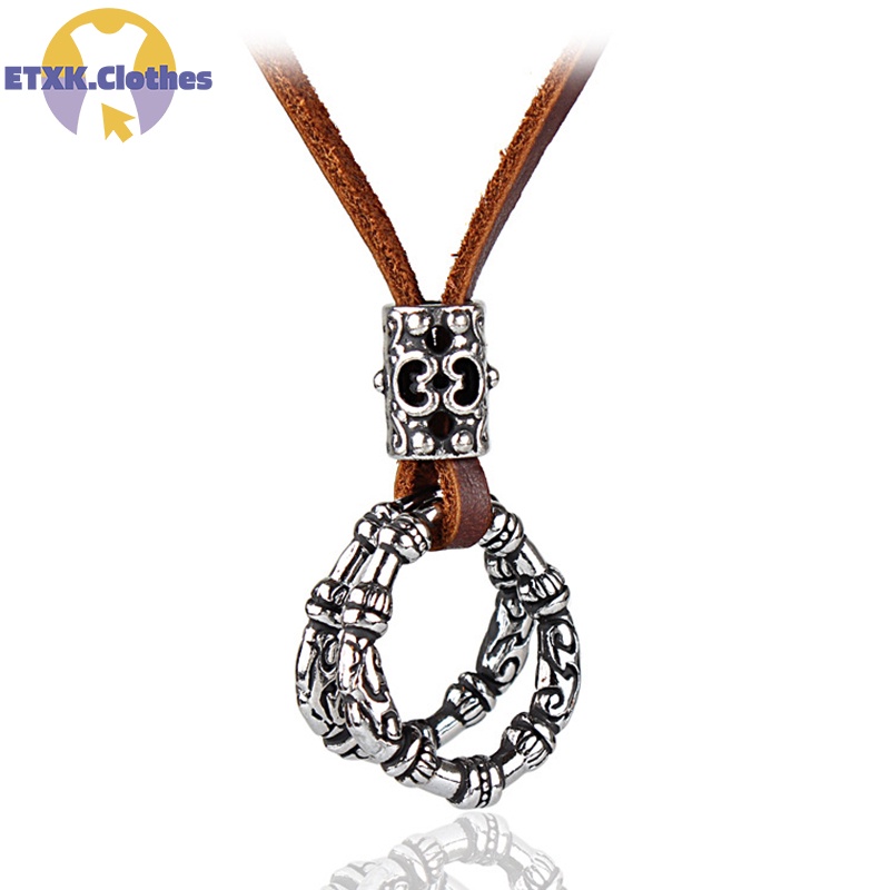 Vòng cổ Da Bò Mặt Tròn Bằng Hợp Kim Phong Cách Cổ Điển Cho Nam Và Nữ