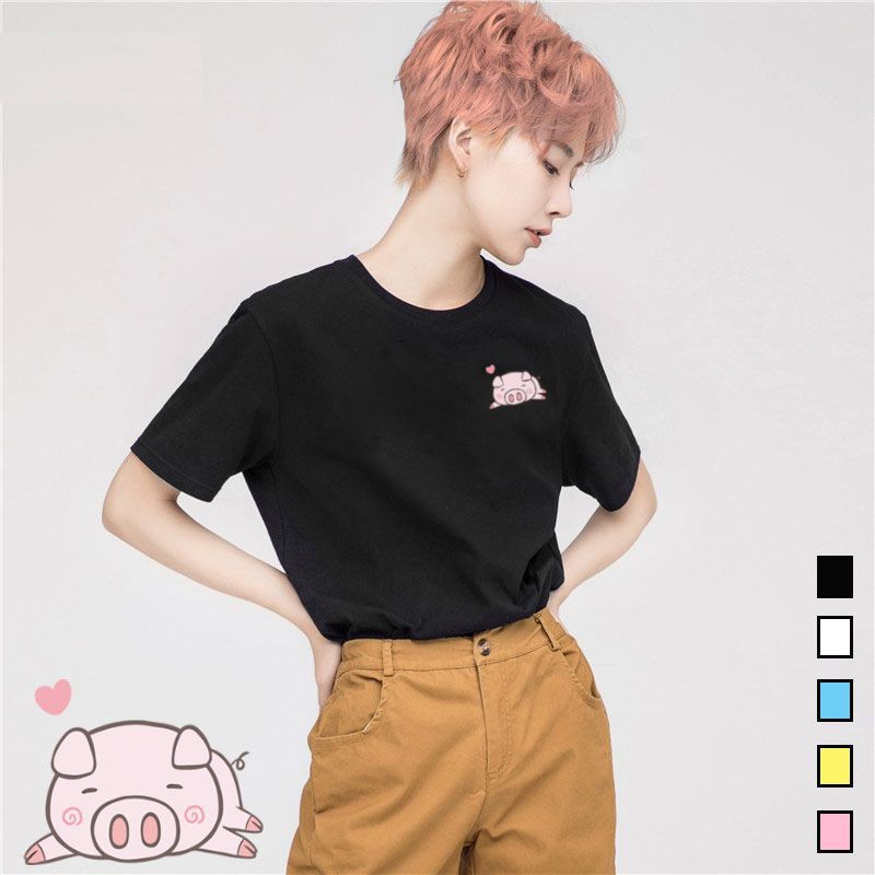 [Hàng Xịn, Gía Tốt] Áo Phông Thun Nữ Tay Ngắn Icon Heo Hàn Quốc - Unisex - Cotton - Mã AT008