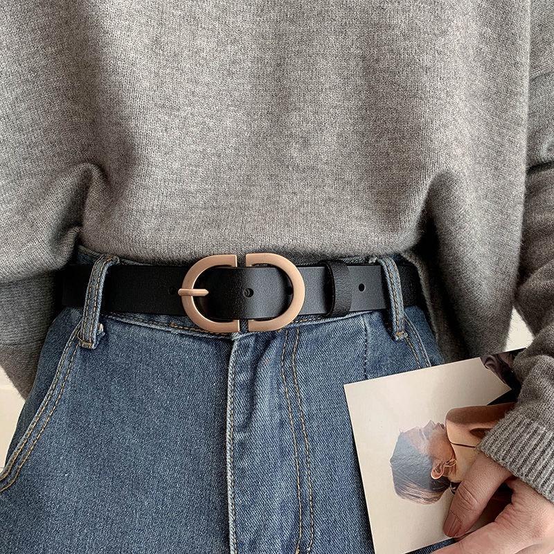 Dây nịt Thắt lưng nữ da pu đơn giản mã 4736 khóa hợp kim mạ vàng