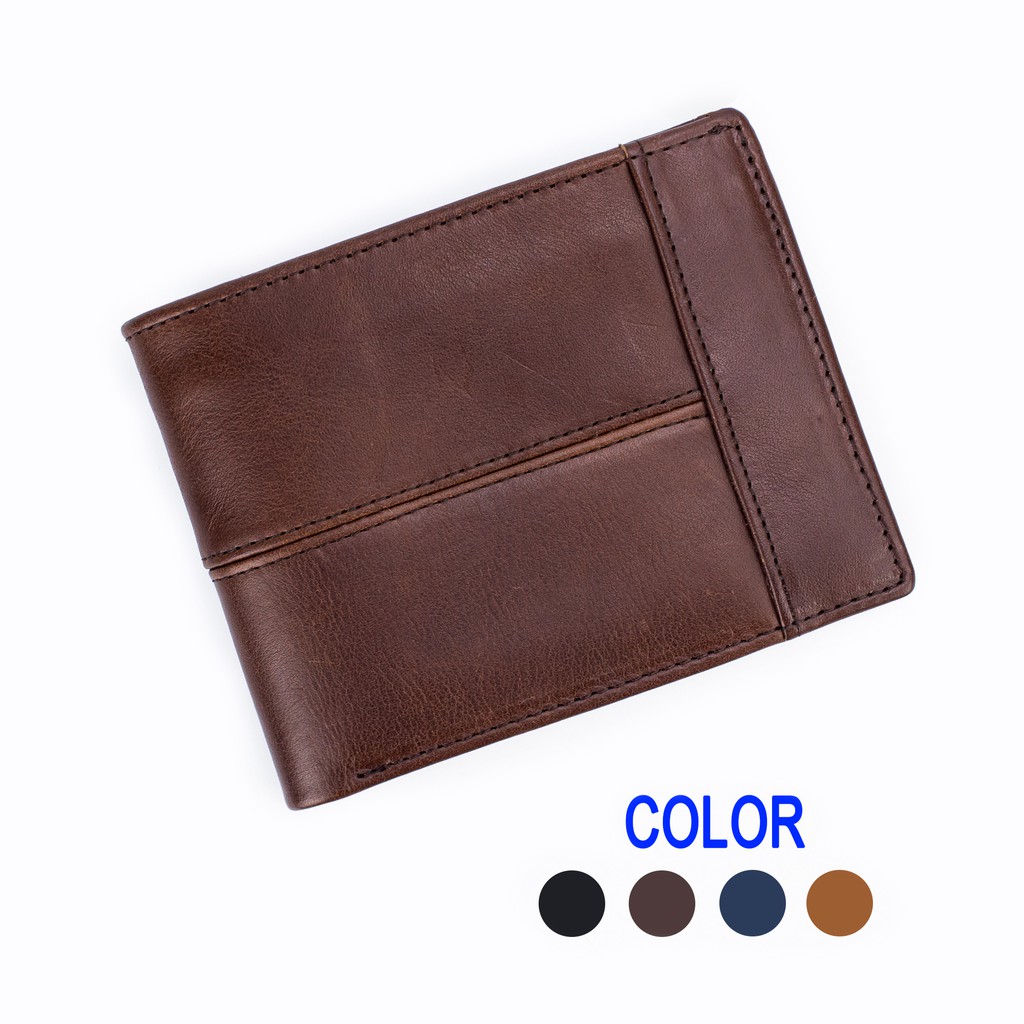 Ví da nam V106 cao cấp Bụi Leather da bò Nappa chỉ kẻ, full hộp làm quà tặng bảo hành 24 tháng