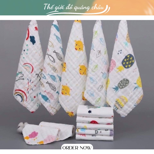 Set 5 cái khăn xô sữa 6 lớp cho bé sơ sinh - Thích hợp để lau người, tắm, lau mồ hôi và làm khăn quảng cổ cho bé (KH01)