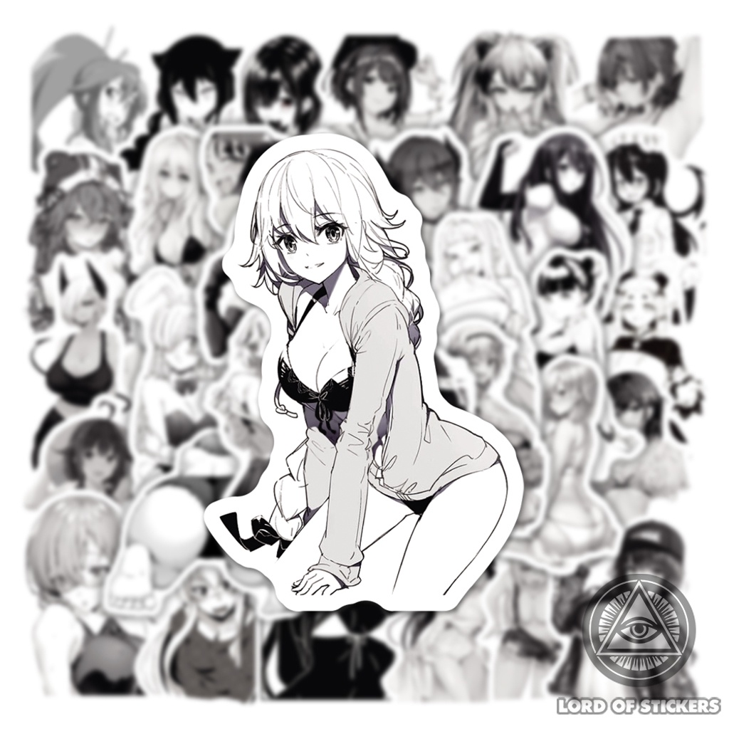 Set 100 Hình Dán Sexy Waifu Hentai Ecchi Anime Girl Sticker Đen Trắng Chống Thấm Nước Dán Mũ Bảo Hiểm, Laptop, Vali, Sổ