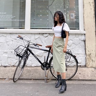 Chân váy midi kaki màu xanh mint - hoo design