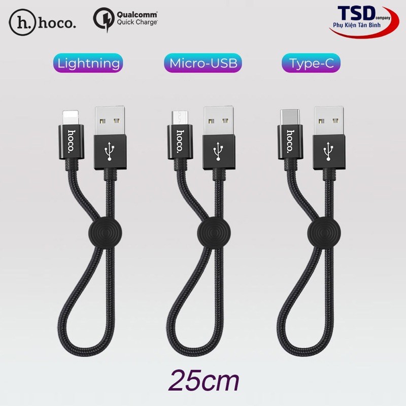 HOCO X35 2.4A DÀI 25cm CÁP SẠC NGẮN SẠC NHANH DÂY DÙ Cáp Lightning iPhone iPad - MICRO USB - USB TYPE C