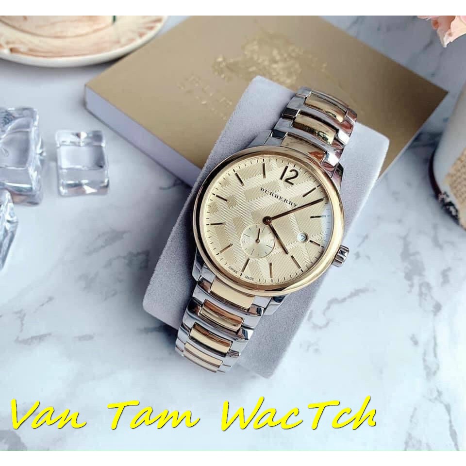 Đồng hồ đôi nam nữ burberry bu10018 40mm, bu10004 32mm máy thụy sĩ quartz, mẫu mặt tròn màu vàng, dây thép không gỉ