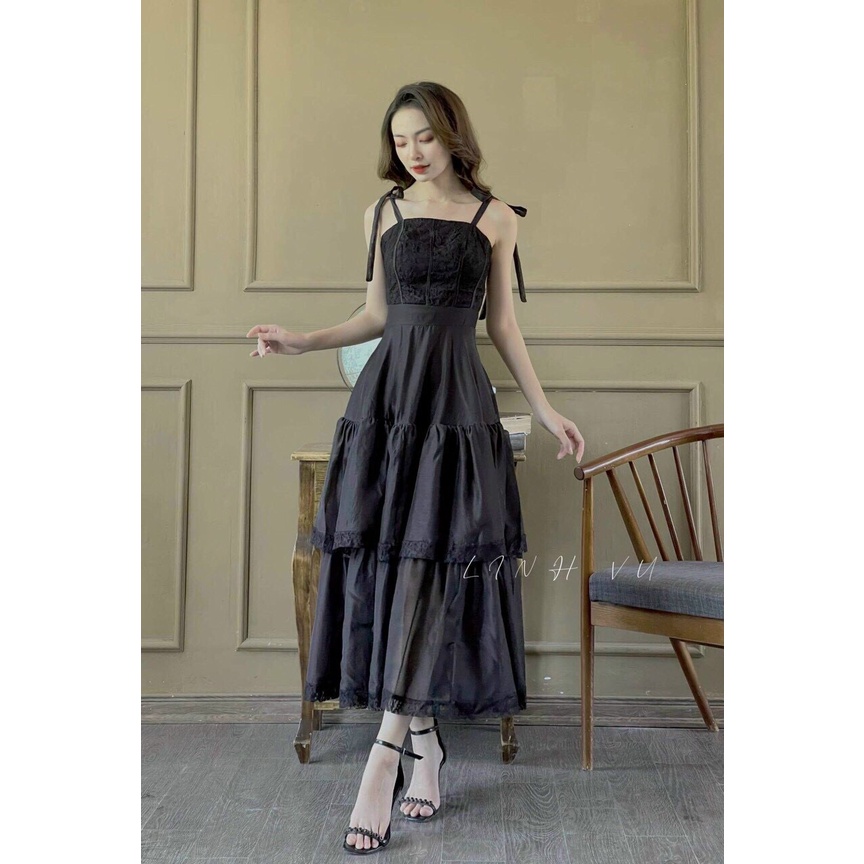 Váy 2 dây chân bồng chất vải lụa phối ren thời trang - LL017 | BigBuy360 - bigbuy360.vn