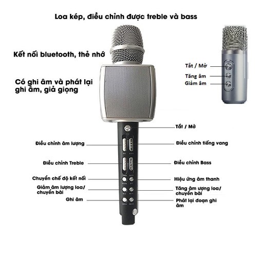 Micro bluetooth YS98 - kèm micro hát Song Ca không dây tiện lợi, công suất lớn,hỗ trợ nhiều hiệu ứng âm thanh trên mic