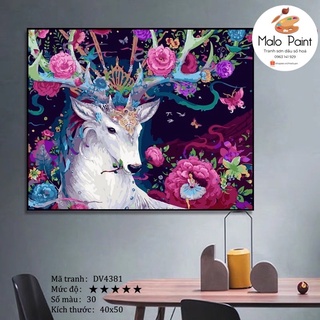 Tranh sơn dầu số hoá tự tô màu Tranh con vật Hươu thần sừng hoa