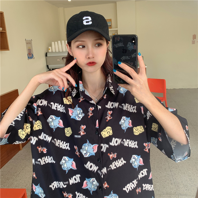 NRVP Áo Sơ Mi Nữ Tay Ngắn Dáng Rộng Phong Cách Hàn Quốc Thời Trang Mùa Thu 2021