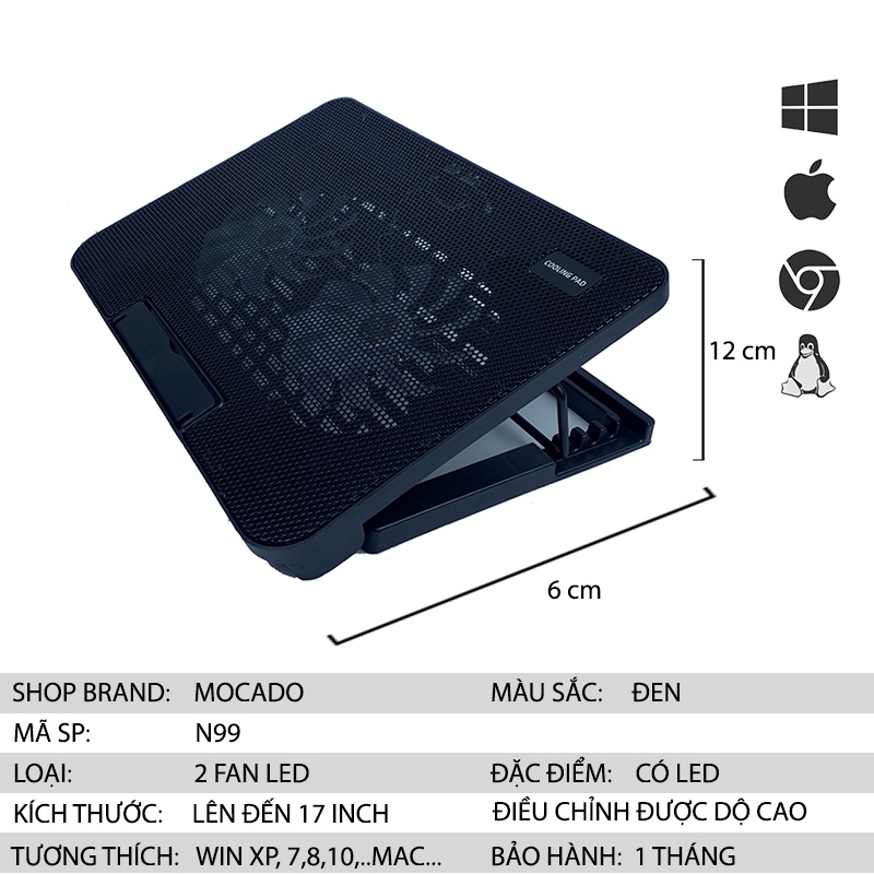 Đế tản nhiệt laptop cooler master máy tính macbook 15 6 inch 17 inch N99 MOCADO TN99