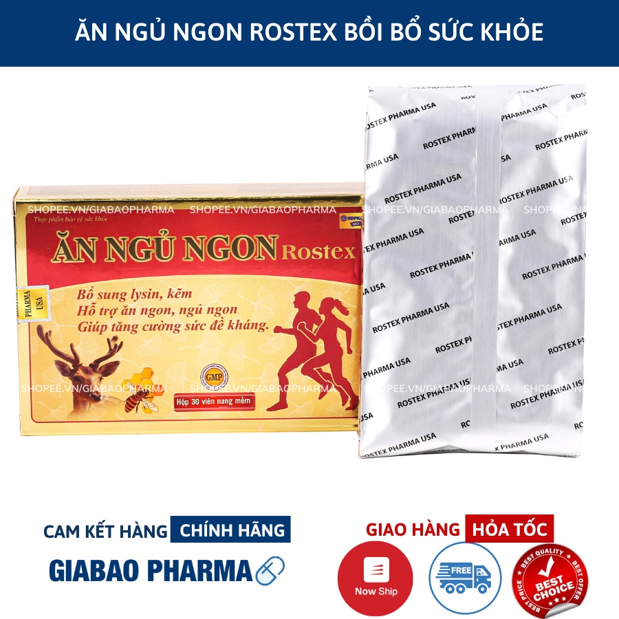 Viên Ăn Ngủ Ngon Rostex bổ sung omega 3, lysin, kẽm zinc giảm mất ngủ, ăn ngon, ngủ ngon, tăng cường sức khỏe- Chai 60 v