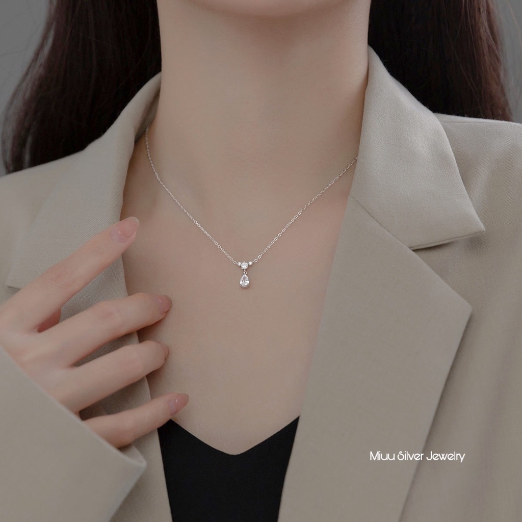 Dây chuyền bạc Miuu Silver, vòng cổ nữ hình giọt nước đính đá xinh xắn Savina Necklace