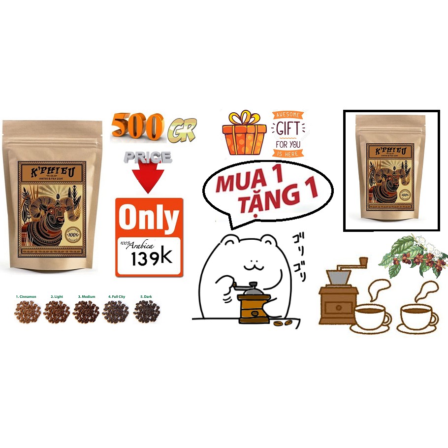 [MUA 1 TẶNG 1] Cà phê Arabica Cầu Đất hiệu K PHIÊU Đặc Biệt- Túi 500gr tặng 50gr Cacao thượng hạng.