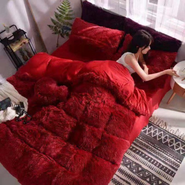 Bộ chăn ga gối nỉ nhung lông , sét nỉ lông siêu kute ( Tặng Kèm Gối Tim)