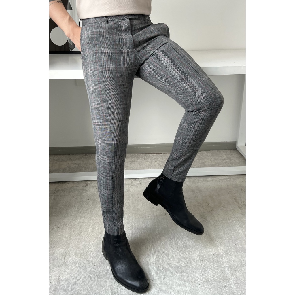 Quần Tây A/G Sọc Caro Cho Nam Hai Màu Nâu Và Xám