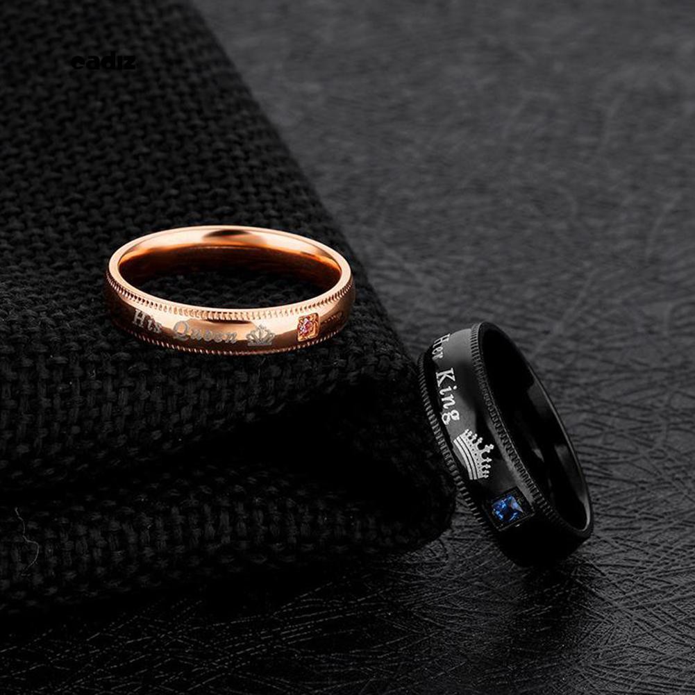 Nhẫn cặp đôi bằng thép titan đính đá His Queen