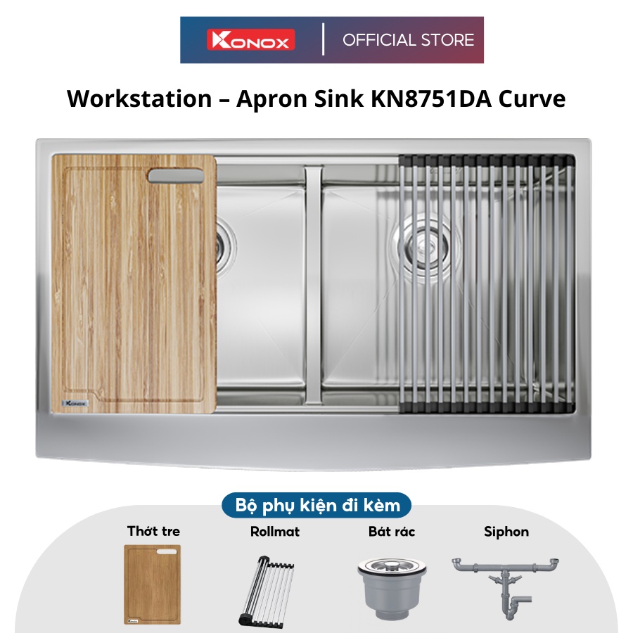 Chậu rửa bát KONOX Workstation – Apron Sink KN8751DA Curve - Bảo hành chính hãng 10 năm