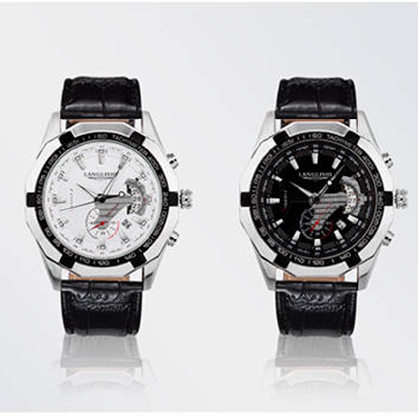 Đồng hồ nam dây da Langlshi 1579, đồng hồ nam cơ cấu thạch anh chống nước chính hãng, DH01A, Lucas shop