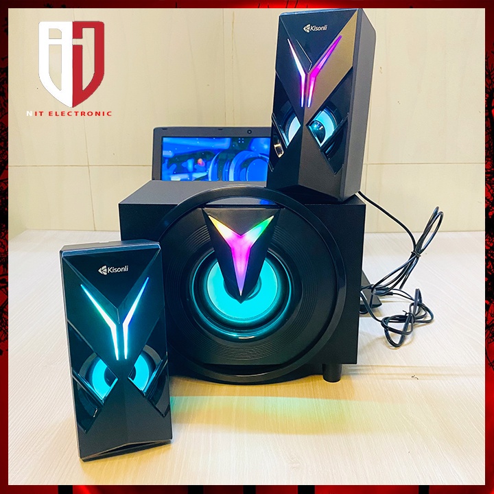 Loa bluetooth máy tính bàn gaming KISONLI 1000U loa nghe nhạc laptop pc có dây đèn led công suất lớn