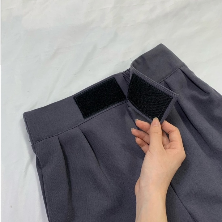 Quần tây ống rộng nữ cạp Dán lưng cao dáng dài chất vải màu đen dày dặn Quần tây nữ lưng cao đi học ống suông rộng đứng