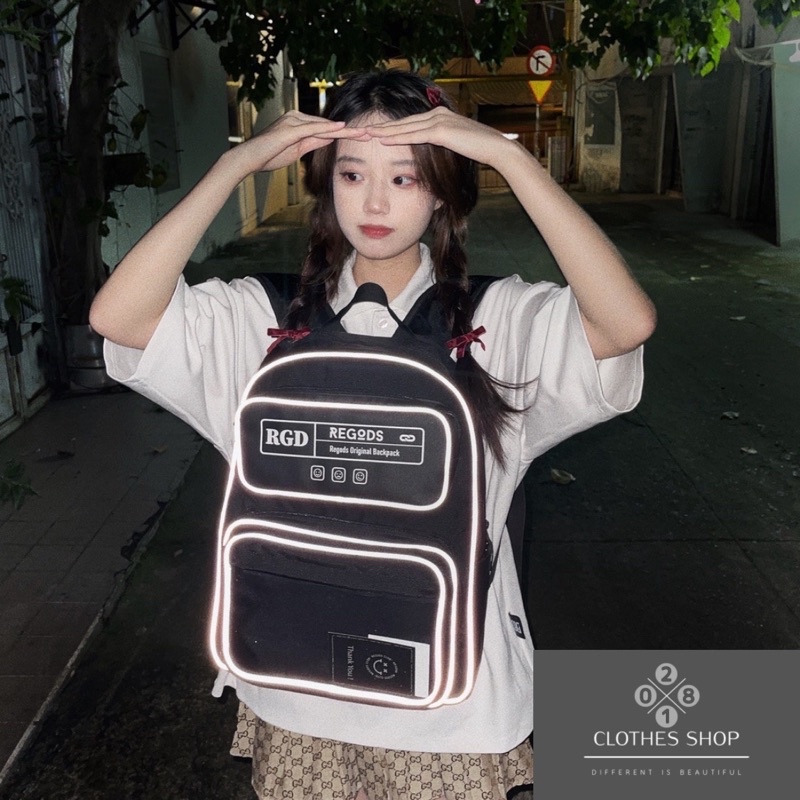 Balo Ulzzang Đen Viền Phản Quang Backpack SS3 REGODS Shop Balo Basic Đi Học Đi Chơi Unisex (Tặng Bông 7 Màu)