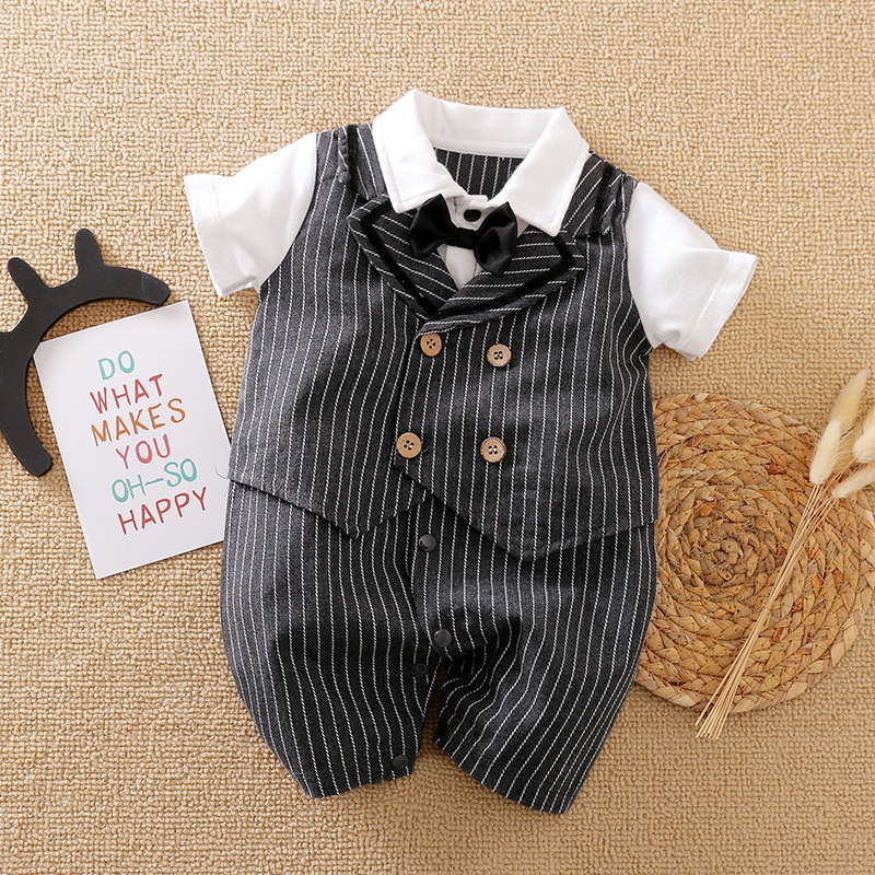 Áo Liền Quần Bằng Cotton Tay Ngắn Dành Cho Bé Trai 0-3 Tuổi 0164