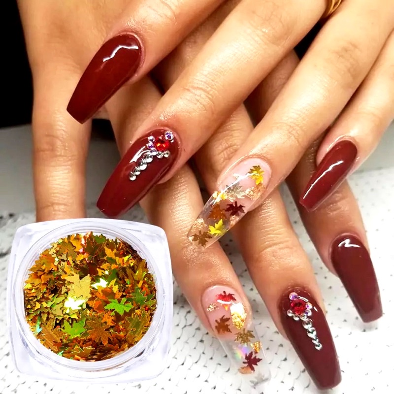 Sequin kim tuyến lá phong-phụ kiện nail móng