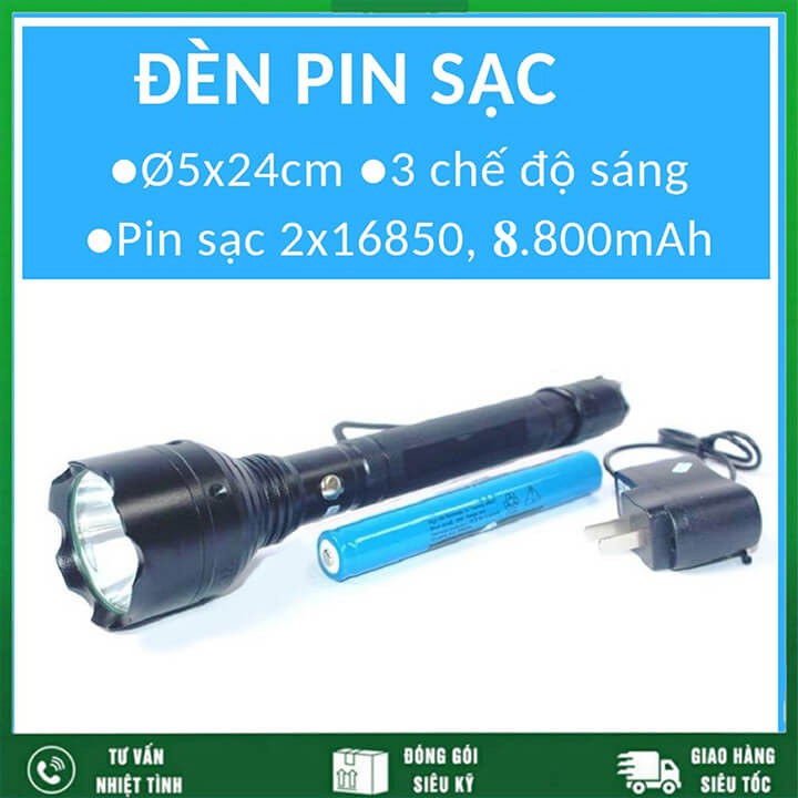 Đèn pin siêu sáng chống thấm nước sạc điện 8800mAh 3 chế độ sáng